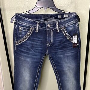 Miss Me Women's Skinny Jeans - Dark Blue with Embellished Pockets